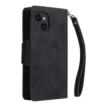 Load image into Gallery viewer, Rivet Buckle 9 Cards Three Fold Leather Phone Case, For iPhone 14, For iPhone 14 Plus, For iPhone 14 Pro, For iPhone 14 Pro Max