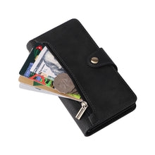 Load image into Gallery viewer, Rivet Buckle 9 Cards Three Fold Leather Phone Case, For iPhone 14, For iPhone 14 Plus, For iPhone 14 Pro, For iPhone 14 Pro Max