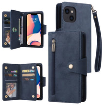 Load image into Gallery viewer, Rivet Buckle 9 Cards Three Fold Leather Phone Case, For iPhone 14, For iPhone 14 Plus, For iPhone 14 Pro, For iPhone 14 Pro Max
