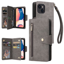 Load image into Gallery viewer, Rivet Buckle 9 Cards Three Fold Leather Phone Case, For iPhone 14, For iPhone 14 Plus, For iPhone 14 Pro, For iPhone 14 Pro Max