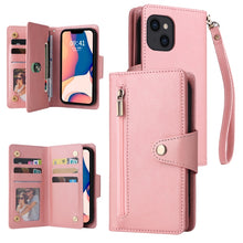 Load image into Gallery viewer, Rivet Buckle 9 Cards Three Fold Leather Phone Case, For iPhone 14, For iPhone 14 Plus, For iPhone 14 Pro, For iPhone 14 Pro Max
