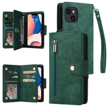 Load image into Gallery viewer, Rivet Buckle 9 Cards Three Fold Leather Phone Case, For iPhone 14, For iPhone 14 Plus, For iPhone 14 Pro, For iPhone 14 Pro Max