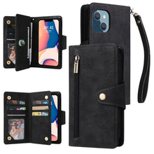 Load image into Gallery viewer, Rivet Buckle 9 Cards Three Fold Leather Phone Case, For iPhone 14, For iPhone 14 Plus, For iPhone 14 Pro, For iPhone 14 Pro Max