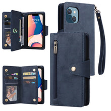 Load image into Gallery viewer, Rivet Buckle 9 Cards Three Fold Leather Phone Case, For iPhone 14, For iPhone 14 Plus, For iPhone 14 Pro, For iPhone 14 Pro Max
