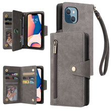 Load image into Gallery viewer, Rivet Buckle 9 Cards Three Fold Leather Phone Case, For iPhone 14, For iPhone 14 Plus, For iPhone 14 Pro, For iPhone 14 Pro Max