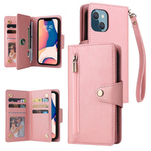Load image into Gallery viewer, Rivet Buckle 9 Cards Three Fold Leather Phone Case, For iPhone 14, For iPhone 14 Plus, For iPhone 14 Pro, For iPhone 14 Pro Max
