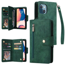 Load image into Gallery viewer, Rivet Buckle 9 Cards Three Fold Leather Phone Case, For iPhone 14, For iPhone 14 Plus, For iPhone 14 Pro, For iPhone 14 Pro Max