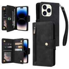 Load image into Gallery viewer, Rivet Buckle 9 Cards Three Fold Leather Phone Case, For iPhone 14, For iPhone 14 Plus, For iPhone 14 Pro, For iPhone 14 Pro Max