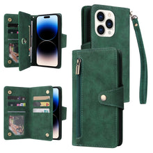 Load image into Gallery viewer, Rivet Buckle 9 Cards Three Fold Leather Phone Case, For iPhone 14, For iPhone 14 Plus, For iPhone 14 Pro, For iPhone 14 Pro Max