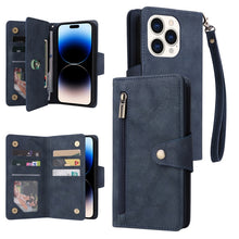 Load image into Gallery viewer, Rivet Buckle 9 Cards Three Fold Leather Phone Case, For iPhone 14, For iPhone 14 Plus, For iPhone 14 Pro, For iPhone 14 Pro Max