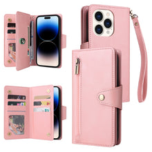 Load image into Gallery viewer, Rivet Buckle 9 Cards Three Fold Leather Phone Case, For iPhone 14, For iPhone 14 Plus, For iPhone 14 Pro, For iPhone 14 Pro Max