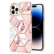 Load image into Gallery viewer, Electroplating Splicing Marble Flower Pattern TPU Shockproof Case, For iPhone 14, For iPhone 14 Plus, For iPhone 14 Pro, For iPhone 14 Pro Max