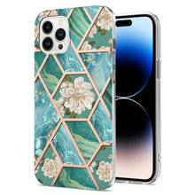 Load image into Gallery viewer, Electroplating Splicing Marble Flower Pattern TPU Shockproof Case, For iPhone 14, For iPhone 14 Plus, For iPhone 14 Pro, For iPhone 14 Pro Max