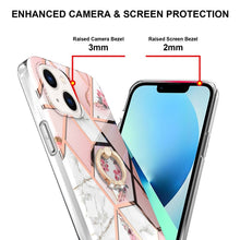 Load image into Gallery viewer, Electroplating Splicing Marble Flower Pattern TPU Shockproof Case with Rhinestone Ring Holder, For iPhone 14, For iPhone 14 Plus, For iPhone 14 Pro, For iPhone 14 Pro Max