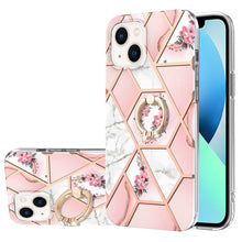Load image into Gallery viewer, Electroplating Splicing Marble Flower Pattern TPU Shockproof Case with Rhinestone Ring Holder, For iPhone 14, For iPhone 14 Plus, For iPhone 14 Pro, For iPhone 14 Pro Max