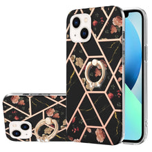 Load image into Gallery viewer, Electroplating Splicing Marble Flower Pattern TPU Shockproof Case with Rhinestone Ring Holder, For iPhone 14, For iPhone 14 Plus, For iPhone 14 Pro, For iPhone 14 Pro Max