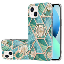 Load image into Gallery viewer, Electroplating Splicing Marble Flower Pattern TPU Shockproof Case with Rhinestone Ring Holder, For iPhone 14, For iPhone 14 Plus, For iPhone 14 Pro, For iPhone 14 Pro Max