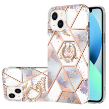 Load image into Gallery viewer, Electroplating Splicing Marble Flower Pattern TPU Shockproof Case with Rhinestone Ring Holder, For iPhone 14, For iPhone 14 Plus, For iPhone 14 Pro, For iPhone 14 Pro Max
