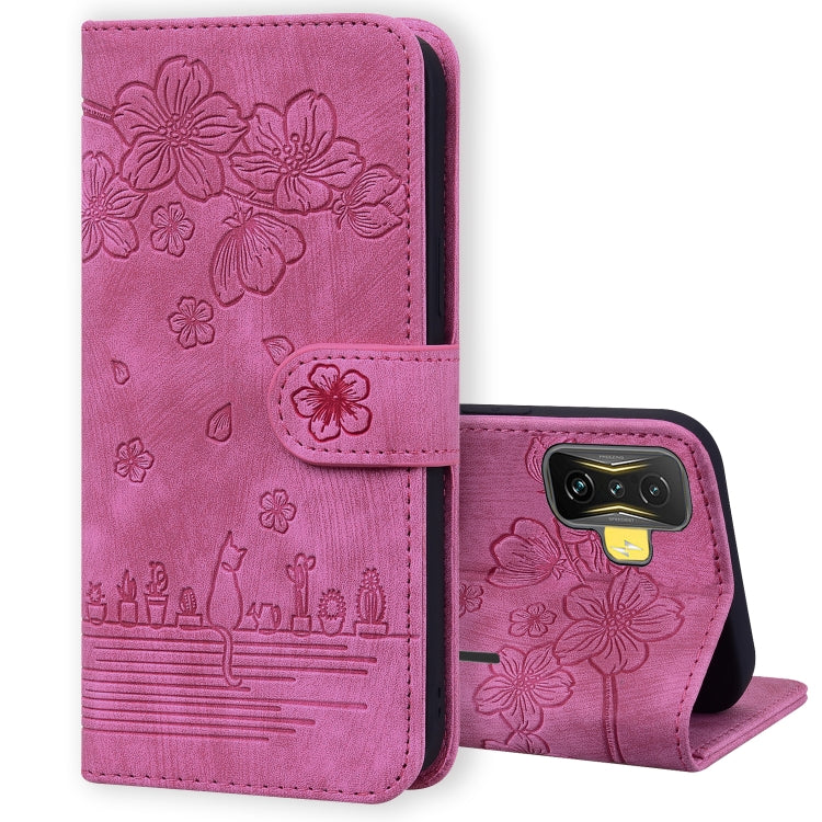 Cartoon Sakura Cat Embossed Leather Phone Case, For Xiaomi Poco F4 GT, For Xiaomi Poco M3 / Redmi 9T Global, For Xiaomi Poco X3 / X3 NFC, For Xiaomi Redmi K40 / K40 Pro, For Xiaomi Redmi Note 11 Pro 4G / 5G, For Xiaomi Poco M4 Pro 4G Global            ...