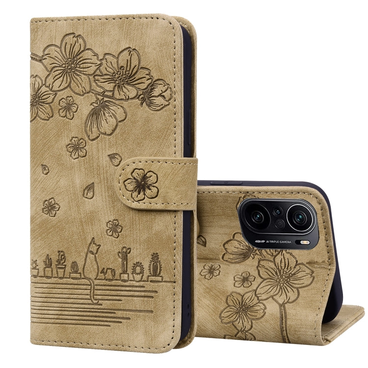 Cartoon Sakura Cat Embossed Leather Phone Case, For Xiaomi Poco F4 GT, For Xiaomi Poco M3 / Redmi 9T Global, For Xiaomi Poco X3 / X3 NFC, For Xiaomi Redmi K40 / K40 Pro, For Xiaomi Redmi Note 11 Pro 4G / 5G, For Xiaomi Poco M4 Pro 4G Global            ...