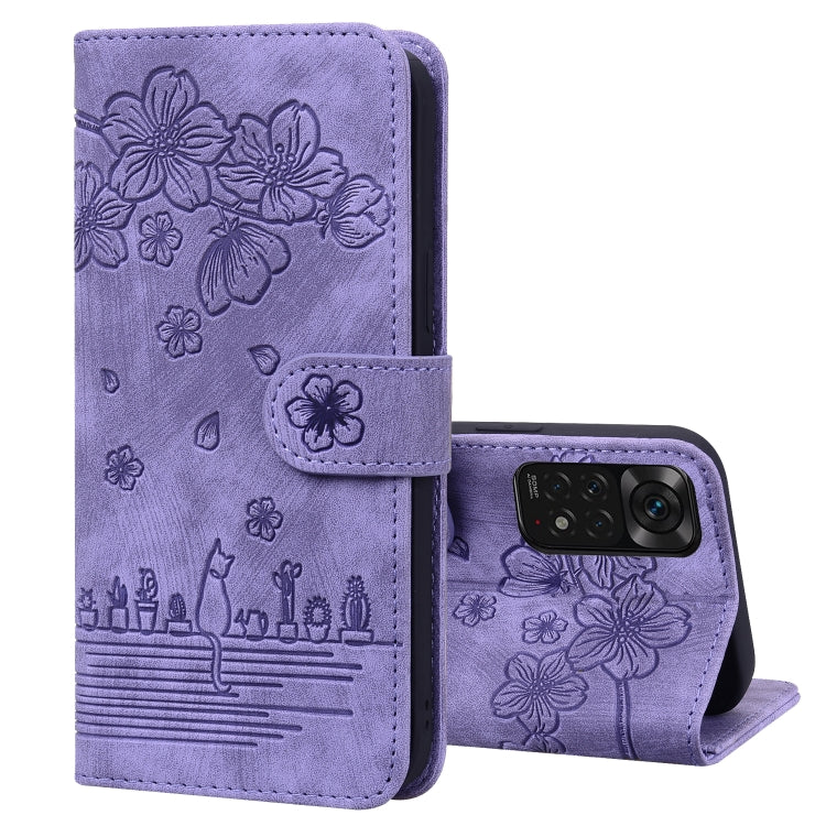 Cartoon Sakura Cat Embossed Leather Phone Case, For Xiaomi Poco F4 GT, For Xiaomi Poco M3 / Redmi 9T Global, For Xiaomi Poco X3 / X3 NFC, For Xiaomi Redmi K40 / K40 Pro, For Xiaomi Redmi Note 11 Pro 4G / 5G, For Xiaomi Poco M4 Pro 4G Global            ...