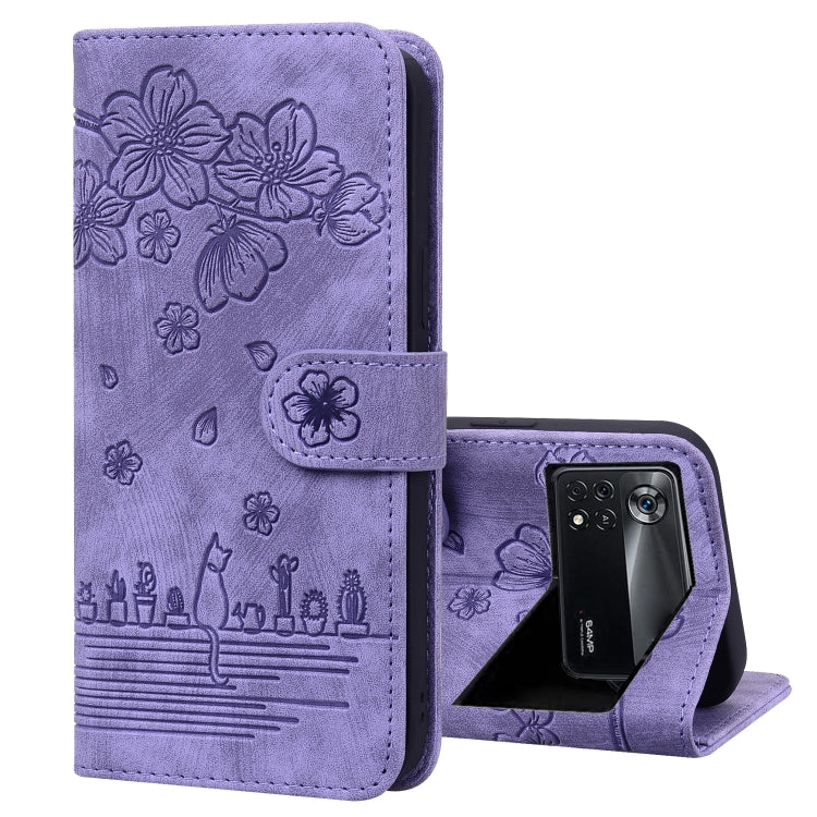 Cartoon Sakura Cat Embossed Leather Phone Case, For Xiaomi Poco F4 GT, For Xiaomi Poco M3 / Redmi 9T Global, For Xiaomi Poco X3 / X3 NFC, For Xiaomi Redmi K40 / K40 Pro, For Xiaomi Redmi Note 11 Pro 4G / 5G, For Xiaomi Poco M4 Pro 4G Global            ...