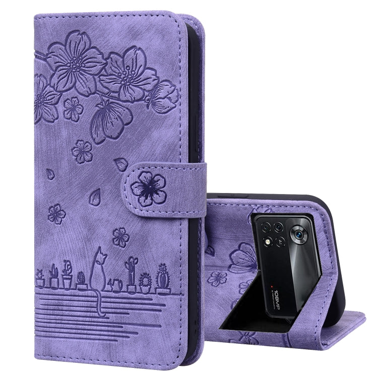 Cartoon Sakura Cat Embossed Leather Phone Case, For Xiaomi Poco F4 GT, For Xiaomi Poco M3 / Redmi 9T Global, For Xiaomi Poco X3 / X3 NFC, For Xiaomi Redmi K40 / K40 Pro, For Xiaomi Redmi Note 11 Pro 4G / 5G, For Xiaomi Poco M4 Pro 4G Global            ...