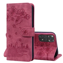 Load image into Gallery viewer, Cartoon Sakura Cat Embossed Leather Phone Case, For Xiaomi 12 / 12S / 12X, For Xiaomi Redmi Note 11 / Note 11S Global