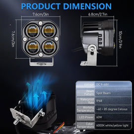 Car 3 inch Continuous Two-color Spotlight 20W / 2000LM / DC9-30V, Two-color Spotlight