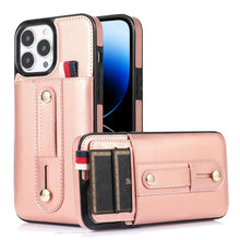 Load image into Gallery viewer, Wristband Kickstand Wallet Leather Phone Case, For iPhone 14 Pro Max, For iPhone 14 Pro, For iPhone 14, For iPhone 14 Plus