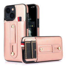 Load image into Gallery viewer, Wristband Kickstand Wallet Leather Phone Case, For iPhone 14 Pro Max, For iPhone 14 Pro, For iPhone 14, For iPhone 14 Plus