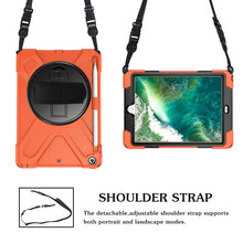 Load image into Gallery viewer, For iPad 9.7 (2018) &amp; (2017) 360 Degree Rotation Silicone Protective Cover with Holder &amp; Hand Strap &amp; Long Strap &amp; Pencil Slot, For iPad 9.7 (2018) &amp; (2017)