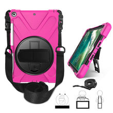 Load image into Gallery viewer, For iPad 9.7 (2018) &amp; (2017) 360 Degree Rotation Silicone Protective Cover with Holder &amp; Hand Strap &amp; Long Strap &amp; Pencil Slot, For iPad 9.7 (2018) &amp; (2017)