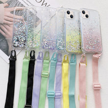 Load image into Gallery viewer, Lanyard Gradient Glitter Epoxy Case, For iPhone 14, For iPhone 14 Plus, For iPhone 14 Pro, For iPhone 14 Pro Max