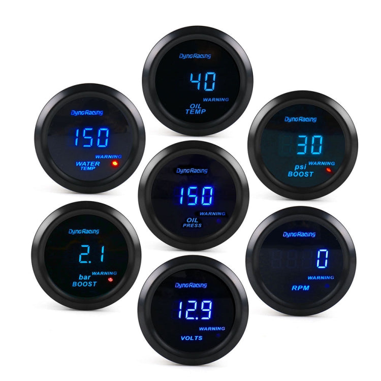 Car Modified 12V Universal 52mm Blue Light Digital Display Meter, Voltmeter, Water Temperature Gauge, Oil Temperature Gauge, Oil Pressure Gauge, Turbo Boost Gauge BAR, Turbo Boost Gauge PSI, Tachometer