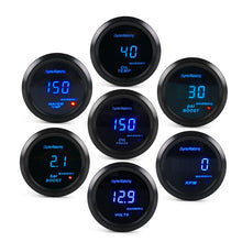 Load image into Gallery viewer, Car Modified 12V Universal 52mm Blue Light Digital Display Meter, Voltmeter, Water Temperature Gauge, Oil Temperature Gauge, Oil Pressure Gauge, Turbo Boost Gauge BAR, Turbo Boost Gauge PSI, Tachometer