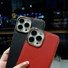 Load image into Gallery viewer, Genuine Leather Luolai Series Nano Electroplating Phone Case, For iPhone 14, For iPhone 14 Plus, For iPhone 14 Pro, For iPhone 14 Pro Max, For iPhone 13, For iPhone 13 Pro, For iPhone 13 Pro Max