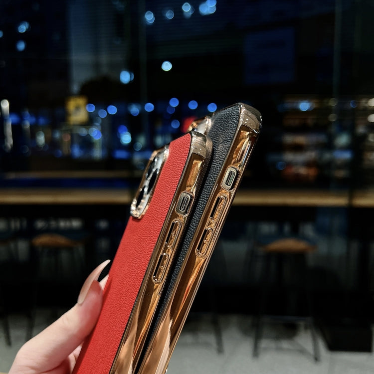 Genuine Leather Luolai Series Nano Electroplating Phone Case, For iPhone 14, For iPhone 14 Plus, For iPhone 14 Pro, For iPhone 14 Pro Max, For iPhone 13, For iPhone 13 Pro, For iPhone 13 Pro Max