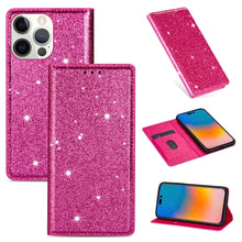 Load image into Gallery viewer, Ultrathin Glitter Magnetic Horizontal Flip Leather Case with Holder &amp; Card Slots, For iPhone 14, For iPhone 14 Max, For iPhone 14 Pro, For iPhone 14 Pro Max