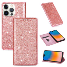 Load image into Gallery viewer, Ultrathin Glitter Magnetic Horizontal Flip Leather Case with Holder &amp; Card Slots, For iPhone 14, For iPhone 14 Max, For iPhone 14 Pro, For iPhone 14 Pro Max