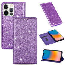 Load image into Gallery viewer, Ultrathin Glitter Magnetic Horizontal Flip Leather Case with Holder &amp; Card Slots, For iPhone 14, For iPhone 14 Max, For iPhone 14 Pro, For iPhone 14 Pro Max