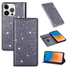 Load image into Gallery viewer, Ultrathin Glitter Magnetic Horizontal Flip Leather Case with Holder &amp; Card Slots, For iPhone 14, For iPhone 14 Max, For iPhone 14 Pro, For iPhone 14 Pro Max