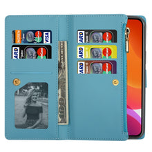 Load image into Gallery viewer, Multi-card Slots Laser Carving Glitter Zipper Leather Case, For iPhone 14, For iPhone 14 Max, For iPhone 14 Pro, For iPhone 14 Pro Max, For Samsung Galaxy Z Fold 4