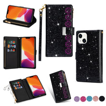 Load image into Gallery viewer, Multi-card Slots Laser Carving Glitter Zipper Leather Case, For iPhone 14, For iPhone 14 Max, For iPhone 14 Pro, For iPhone 14 Pro Max, For Samsung Galaxy Z Fold 4