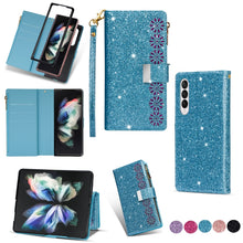 Load image into Gallery viewer, Multi-card Slots Laser Carving Glitter Zipper Leather Case, For iPhone 14, For iPhone 14 Max, For iPhone 14 Pro, For iPhone 14 Pro Max, For Samsung Galaxy Z Fold 4