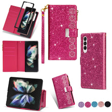 Load image into Gallery viewer, Multi-card Slots Laser Carving Glitter Zipper Leather Case, For iPhone 14, For iPhone 14 Max, For iPhone 14 Pro, For iPhone 14 Pro Max, For Samsung Galaxy Z Fold 4