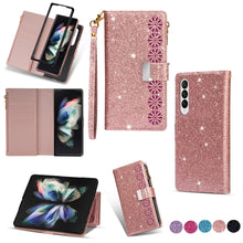 Load image into Gallery viewer, Multi-card Slots Laser Carving Glitter Zipper Leather Case, For iPhone 14, For iPhone 14 Max, For iPhone 14 Pro, For iPhone 14 Pro Max, For Samsung Galaxy Z Fold 4