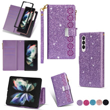 Load image into Gallery viewer, Multi-card Slots Laser Carving Glitter Zipper Leather Case, For iPhone 14, For iPhone 14 Max, For iPhone 14 Pro, For iPhone 14 Pro Max, For Samsung Galaxy Z Fold 4