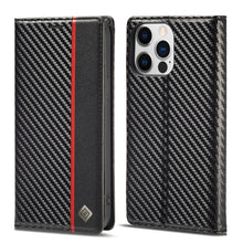 Load image into Gallery viewer, LC.IMEEKE Carbon Fiber PU + TPU Leather Case, For iPhone 14, For iPhone 14 Plus, For iPhone 14 Pro, For iPhone 14 Pro Max