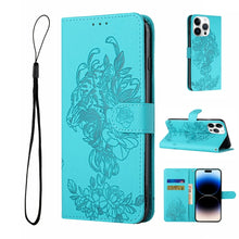 Load image into Gallery viewer, Tiger Flower Embossing Leather Phone Case, For iPhone 14, For iPhone 14 Plus, For iPhone 14 Pro, For iPhone 14 Pro Max